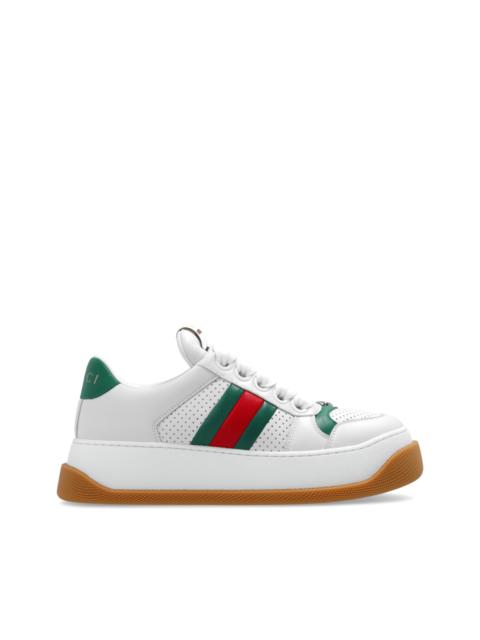 GUCCI Gucci Screener Women's White/Green Leather Sneakers New