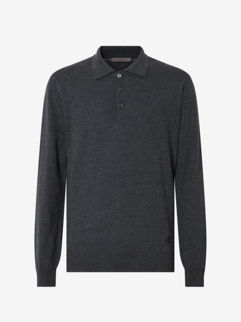CORNELIANI Anthracite grey button-up merino wool polo shirt