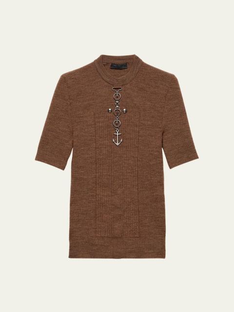 Prada Men's Wool Anchor Hardware Short-Sleeve Sweater