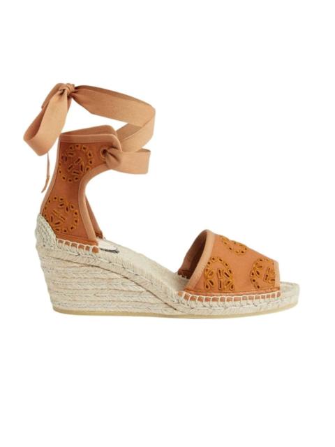 GUCCI Interlocking G Platform Espadrilles in Brown Canvas Ribbon Tie