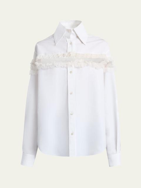 Alexander McQueen Ruffle-Inset Button-Down Blouse