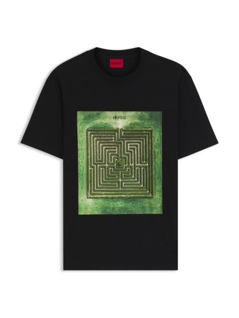 HUGO COTTON JERSEY T-SHIRT WITH MIXED-PRINT LOGO