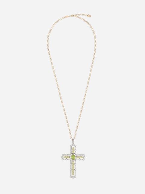 Dolce & Gabbana Cross Pendant 18-carat yellow and white gold, peridots, and diamonds