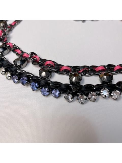 Other Designers Belt- Multicolor Rhinestone Black Chain Belt with Ribbon