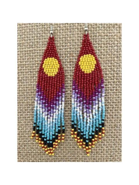 Other Designers Handmade Miyuki Seed Bead Fringe Dangling Earrings Mesa Sunrise NWT
