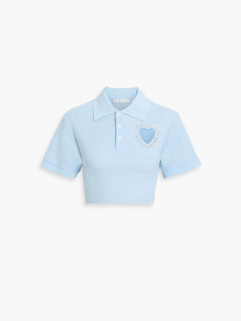 AREA Cropped embellished cotton-piqué polo shirt