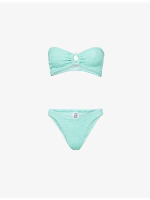 Hunza G Gloria Pearly-Hoop Seersucker Bikini Set