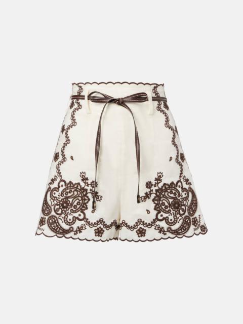 Zimmermann Ascension embroidered linen shorts