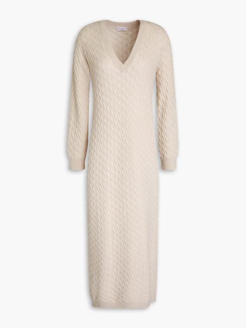 Brunello Cucinelli Bead-embellished cable-knit wool, cashmere and silk-blend midi dress