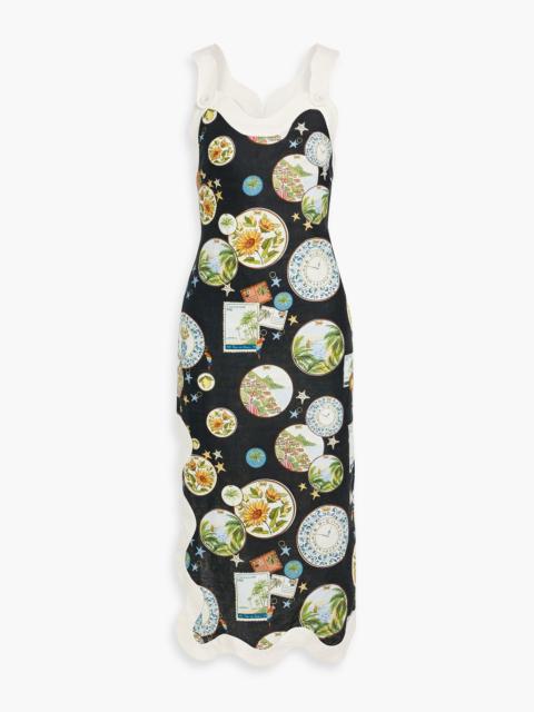 FARM RIO Printed linen midi dress