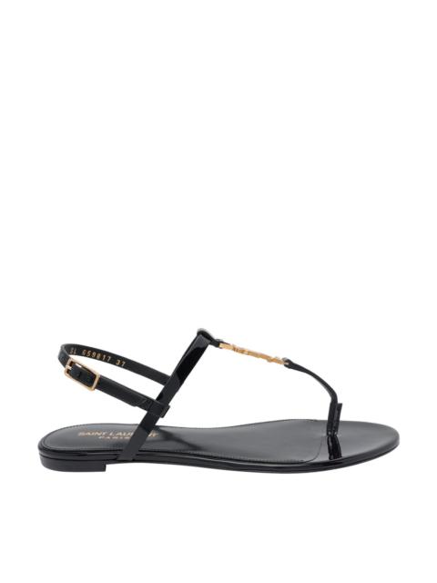 Saint Laurent Women Cassandra Flat Sandals With Golden Monogram