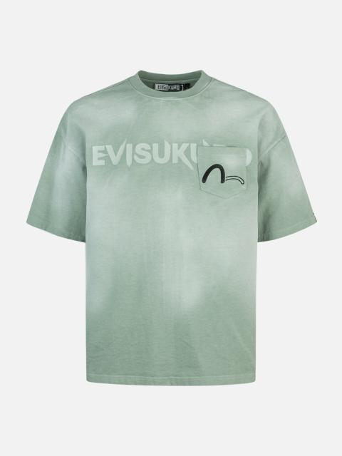 EVISU Garment Dyed Calligraphy Logo Print Oversized T-shirt