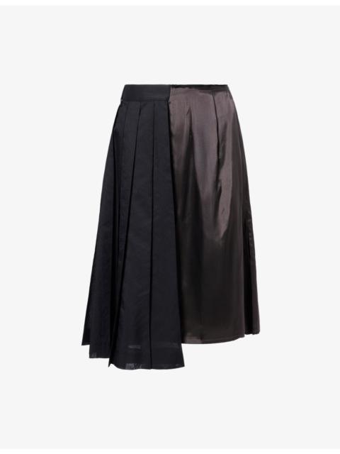Maison Margiela Pleated-Panel Asymmetric Woven Midi Skirt