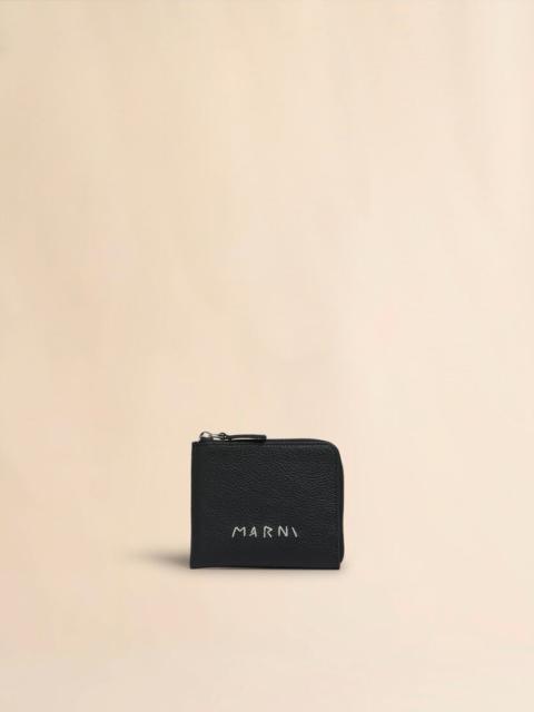 Marni BLACK LEATHER ZIP-AROUND WALLET WITH MARNI MENDING