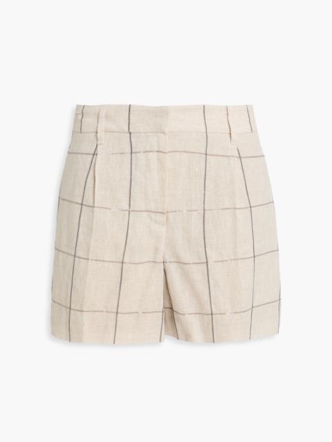 Brunello Cucinelli Checked sequin-embellished linen shorts