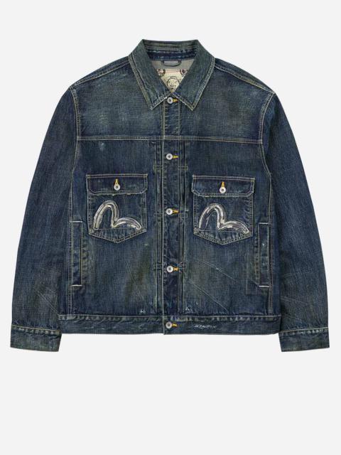 EVISU Washed Seagull Embroidery Relax Fit Denim Jacket