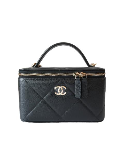 CHANEL Chanel Caviar Quilted Vanity Case Top Handle With Chain Black