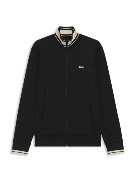 BOSS STRIPE-DETAIL ZIP-UP SWEATSHIRT IN A COTTON BLEND