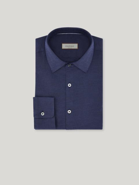 Canali NAVY BLUE REGULAR FIT COTTON AND CASHMERE BLEND CASUAL SHIRT