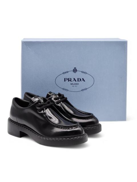 Prada Triangle Logo Lace-Up Shoes - Brushed Leather - Black 35 5US $1200