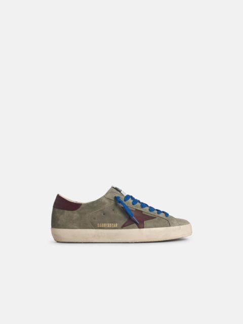 Golden Goose MEN'S SUPER-STAR IN GREEN SUEDE WITH BURGUNDY LEATHER STAR AND HEEL