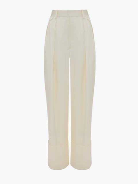 Victoria Beckham Wide Leg Turn-Up Trouser In Ivory