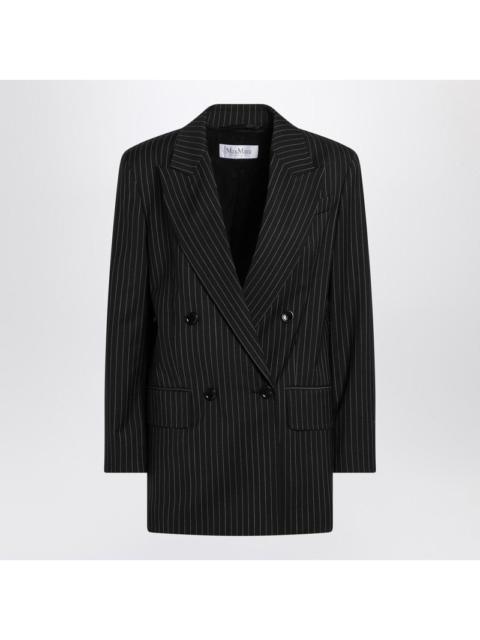 Max Mara Black Pinstriped Double-Breasted Wool Jacket Women