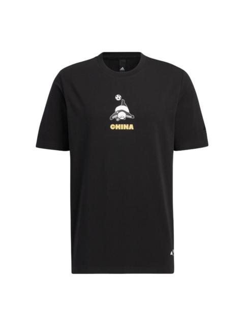 adidas Men's adidas Cartoon Panda Printing Round Neck Casual Short Sleeve Black T-Shirt HS4398
