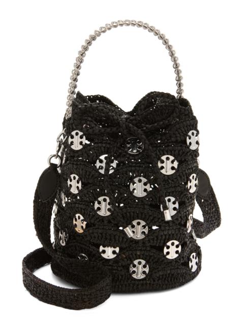 rabanne Rabanne Disc Raffia Bucket Bag in Black /Silver at Nordstrom