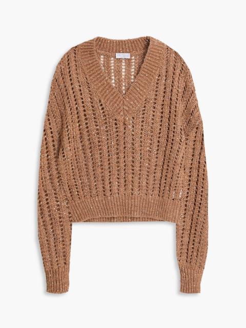 Brunello Cucinelli Sequin-embellished open-knit sweater
