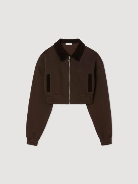 Sandro CROPPED DUAL-FABRIC JACKET