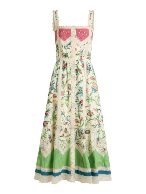 Etro Lace-Trimmed Cotton Midi Dress print