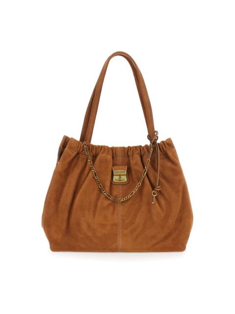 Marc Jacobs Marc Jacobs The Tote Brown Shoulder Bag With Chain Detail On The Front And Drawstring Closure In Sue