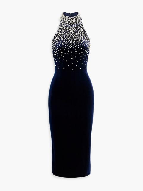 Other Designers Faux pearl-embellished velvet midi dress
