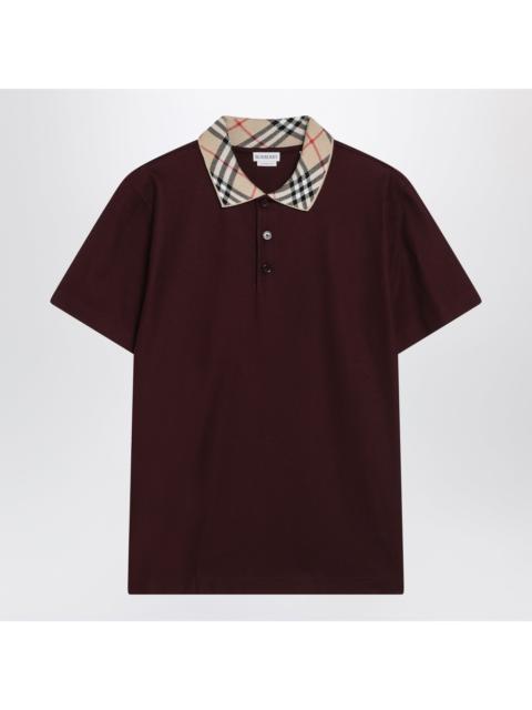 Burberry Burberry Cotton Polo Shirt With Check Collar In Vineyard Red Men