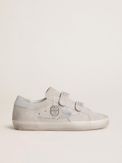 Golden Goose Women's Old School in light gray suede with a leather star with micro-glitter
