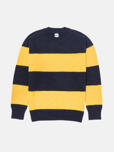 J. PRESS YELLOW & NAVY RUGBY STRIPE CREWNECK WOOL SWEATER - TRIM FIT