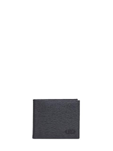 FERRAGAMO Black hammered calfskin Gancini wallet