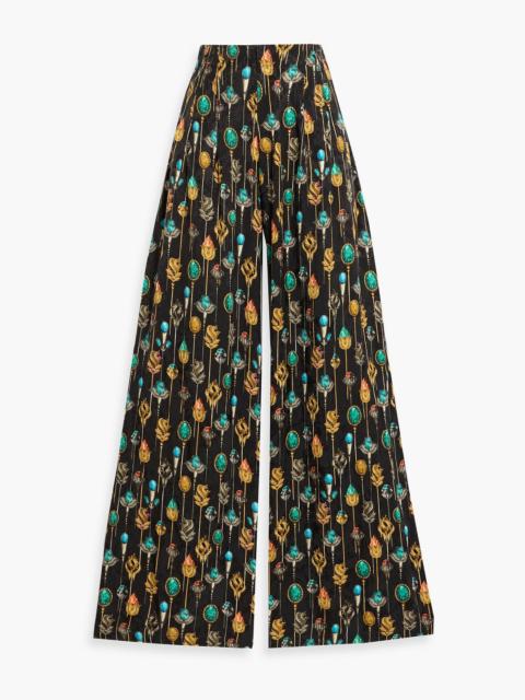 Agua by Agua Bendita Piñon Ornamento printed jacquard wide leg pants