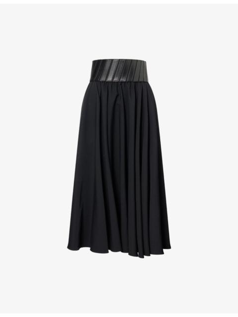 Alaïa Belt Pleated Wool Midi Skirt