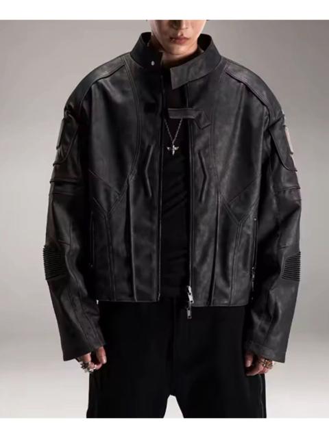 Other Designers Distressed Black Faux Leather Racer Jacket