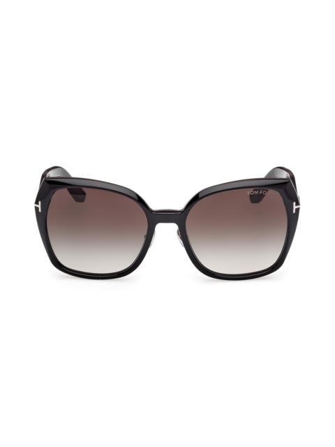 TOM FORD TOM FORD Plum 58mm Gradient Butterfly Sunglasses in Shiny Black /Smoke Lenses at Nordstrom