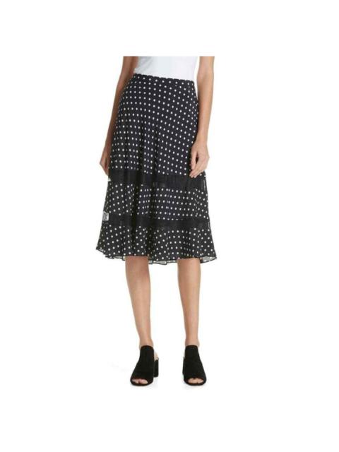 Lewit 100% Silk Midi Skirt A Line Polka Dot Lace Trim  Sz 6 NWT $299