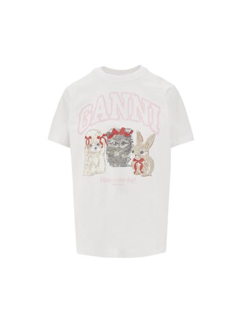 GANNI ANIMALS PRINT T-SHIRT