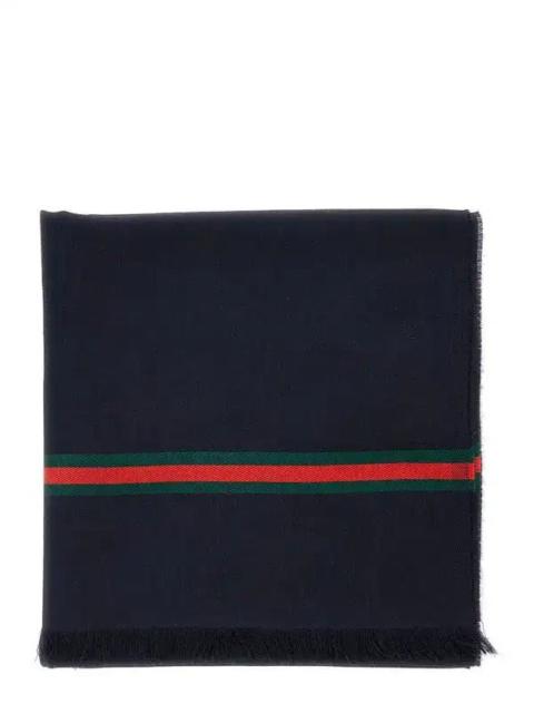 GUCCI Gucci Wool and Silk Scarf Blue with Web Details