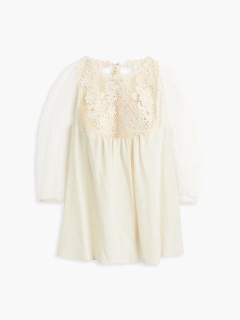 REDValentino Paneled crochet, point d'esprit and crepe de chine blouse