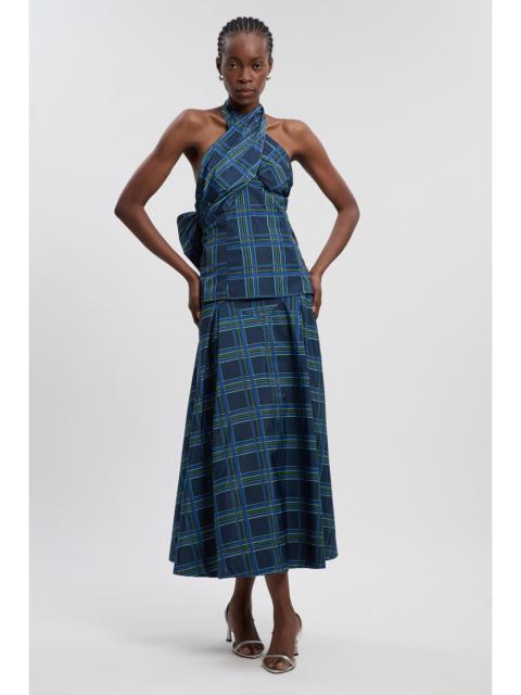 KAREN MILLEN Check Print Taffeta Woven Maxi Skirt