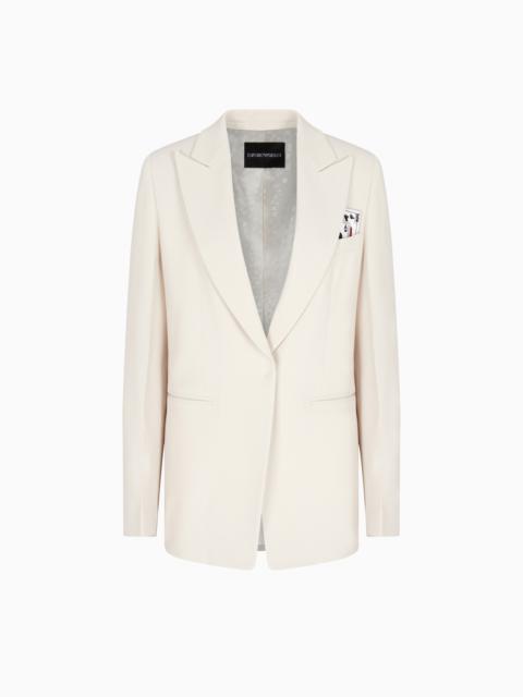 EMPORIO ARMANI SINGLE-BREASTED BLAZER IN ENVERS SATIN WITH JEU DE CARTES DETAIL