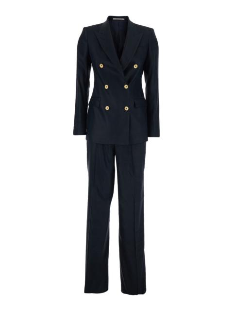 Other Designers Tagliatore Women Blue Double-Breasted Suit In Linen Blend For Women