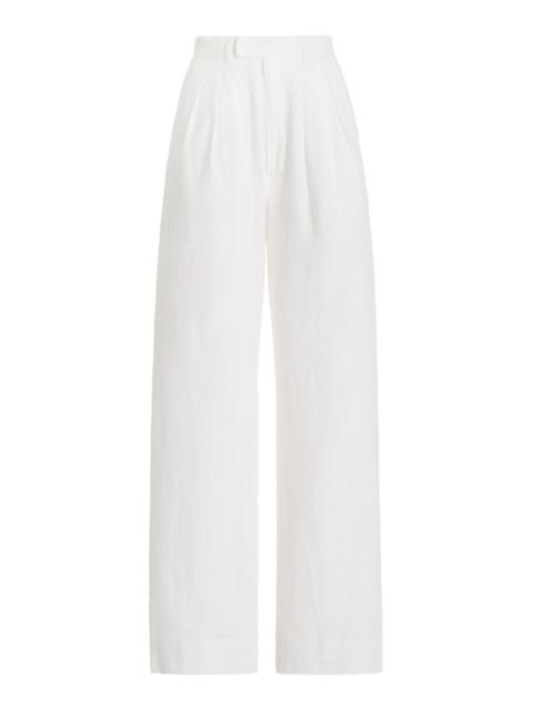 POSSE Louis Pleated Linen Straight-Leg Pants ivory